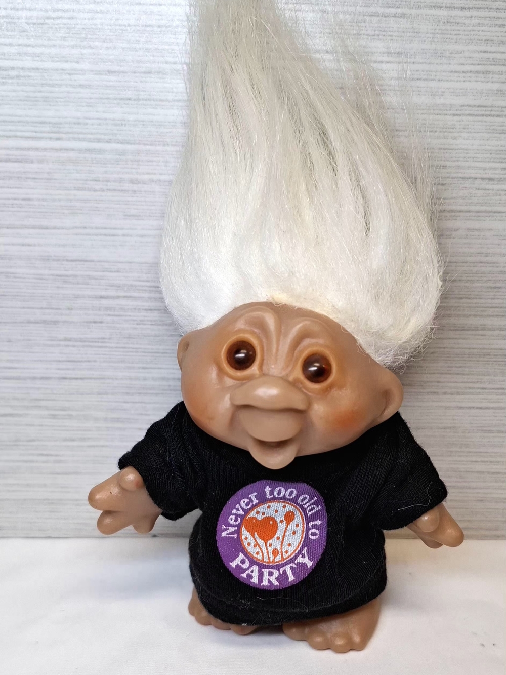 Vintage Troll Doll Dam Retired & Loving It White Hair 5" Tall Amber Eyes Doll